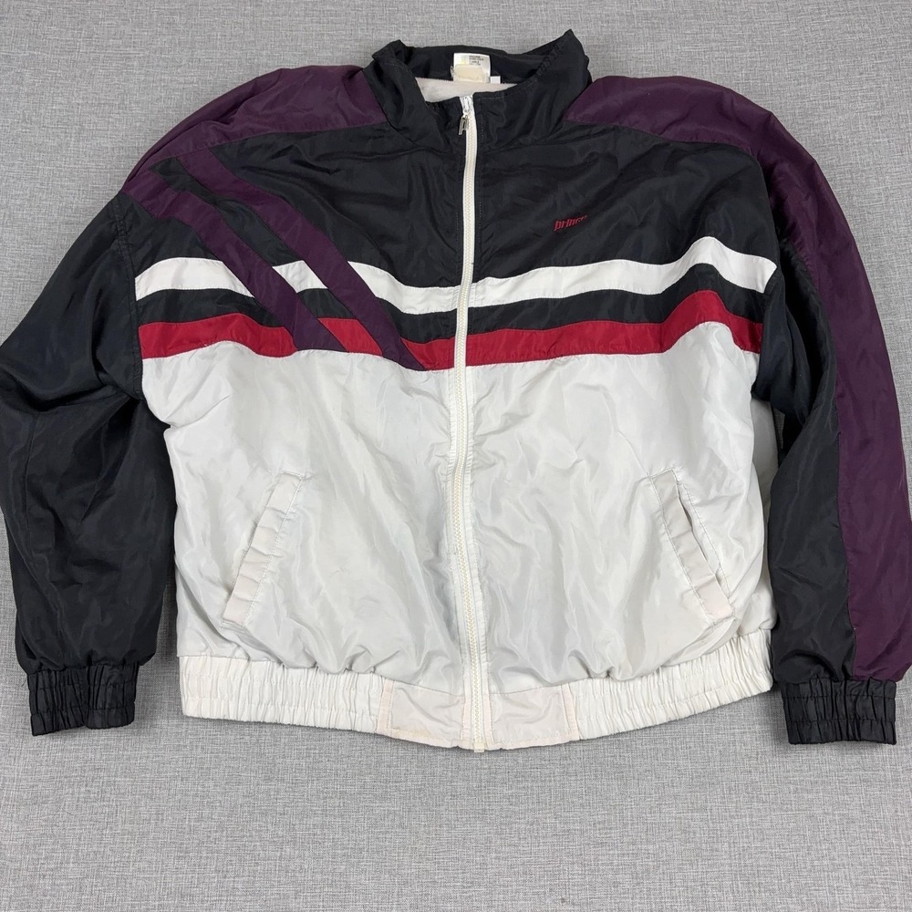 Vintage Prince Jacket Mens XL Black Nylon Colorblock Striped Tennis Windbreaker